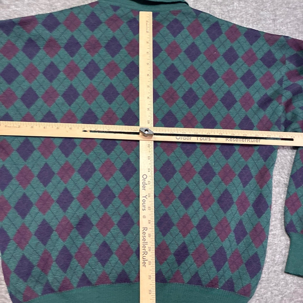 Vintage Crown Club Polo Sweater Men Large Green Argyle Virgin Wool Made In Italy - Picture 5 of 8